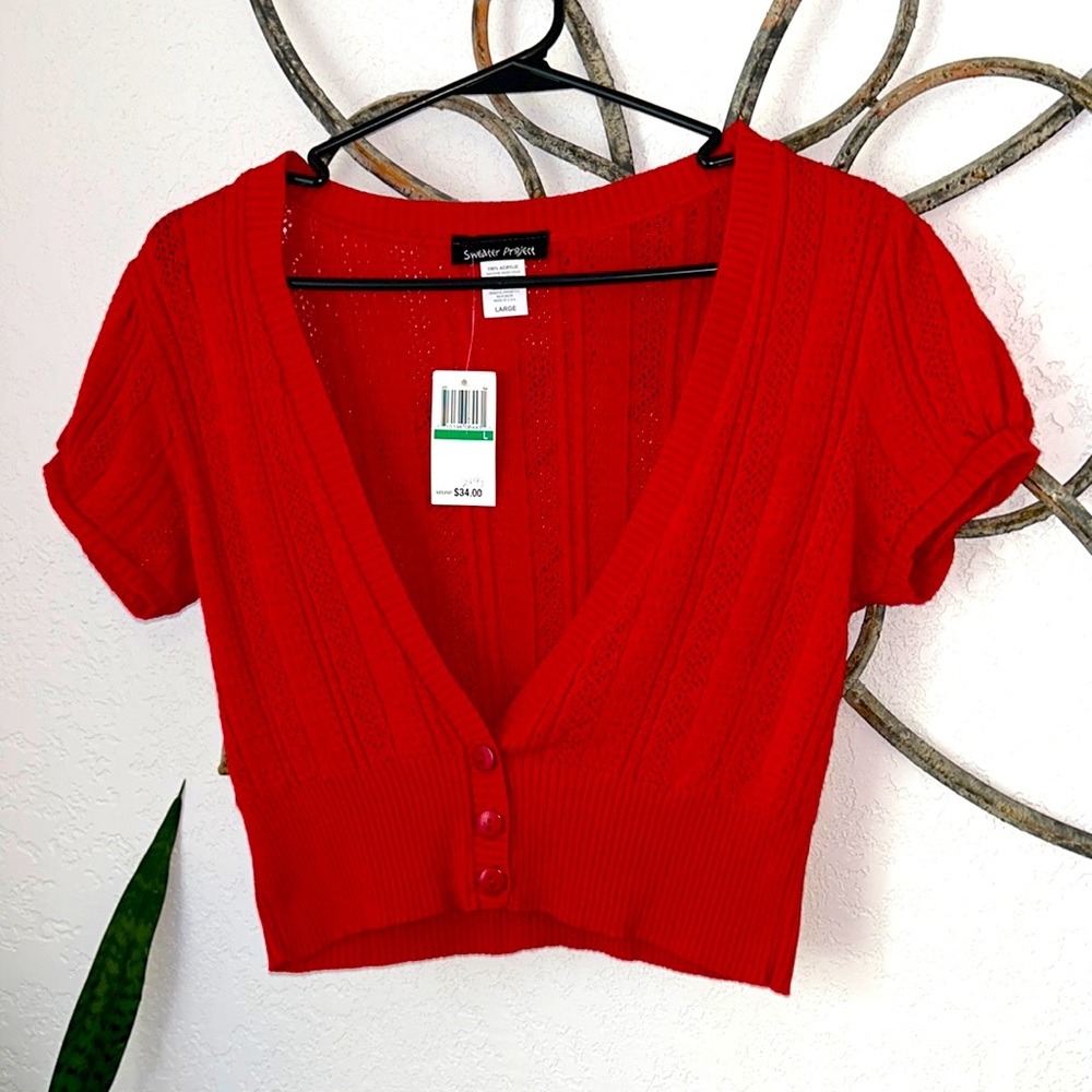 Sweater Project  NWT Ladies  Cropped Red Shrug Size L